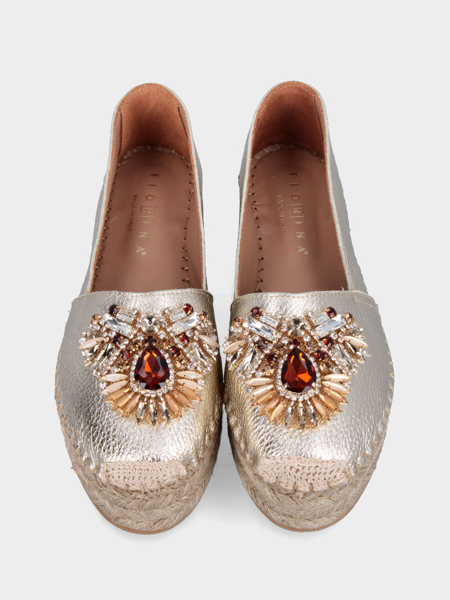 Espadrillas in laminato platino con strass multicolor