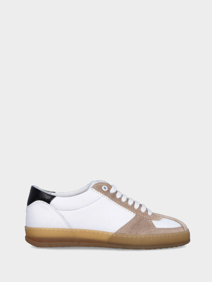 Sneaker in nappa bianca e camoscio beige con suola in gomma