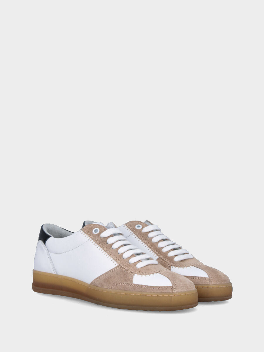 Sneaker in nappa bianca e camoscio beige con suola in gomma