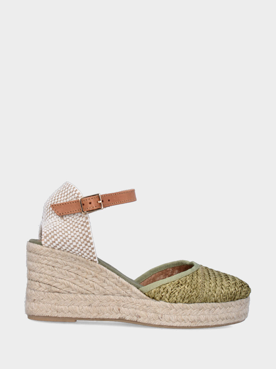 Campesina in rafia verde con zeppa e platform