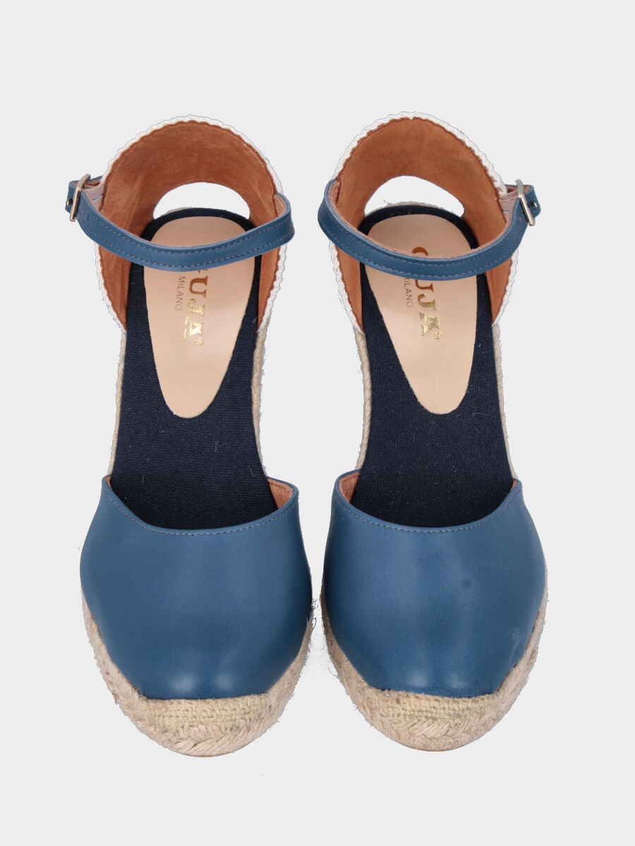 Campesina in nappa azzurra con zeppa e platform