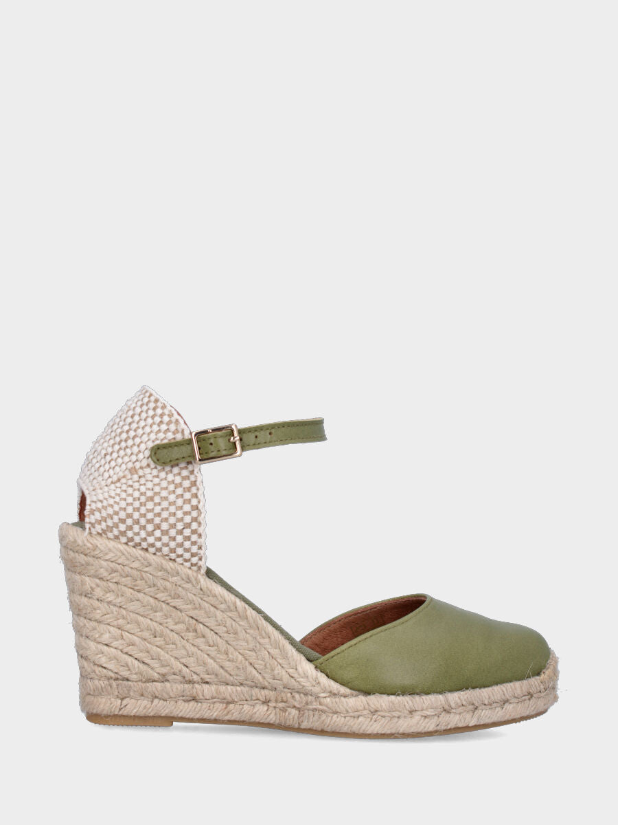 Campesina in nappa verde oliva con zeppa e platform