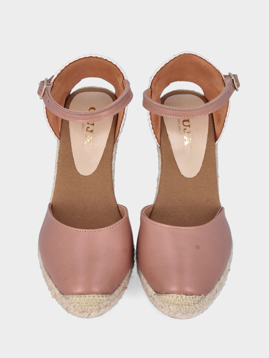 Campesina in nappa beige con zeppa e platform