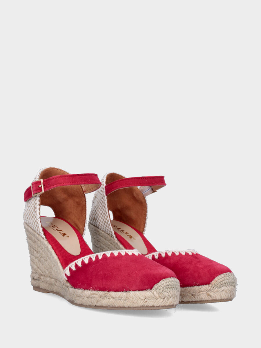 Campesina in camoscio rosso con zeppa e scollo a V