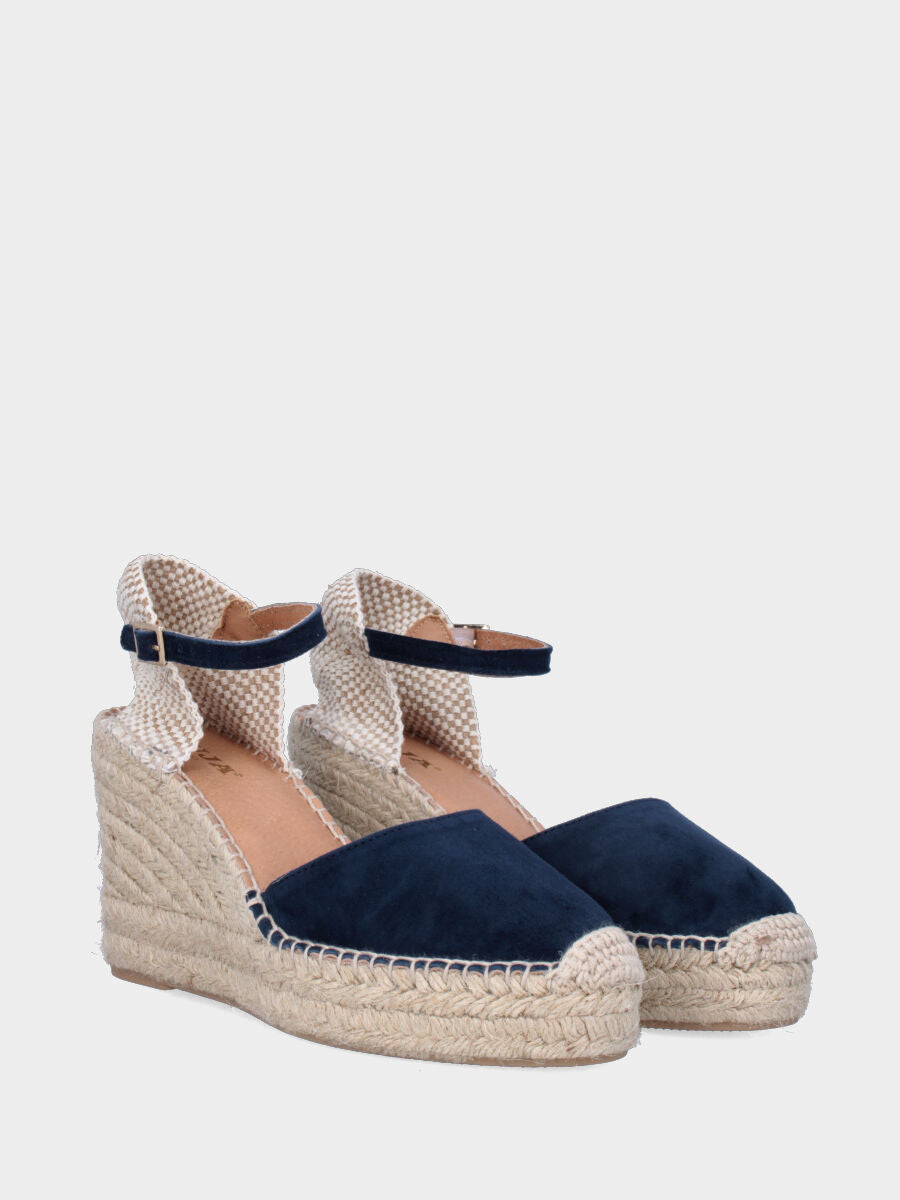 Campesina in camoscio blu con zeppa e platform