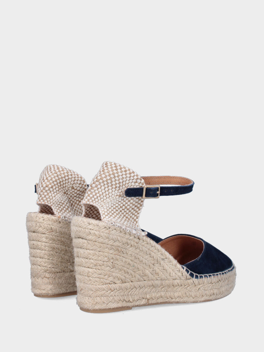 Campesina in camoscio blu con zeppa e platform