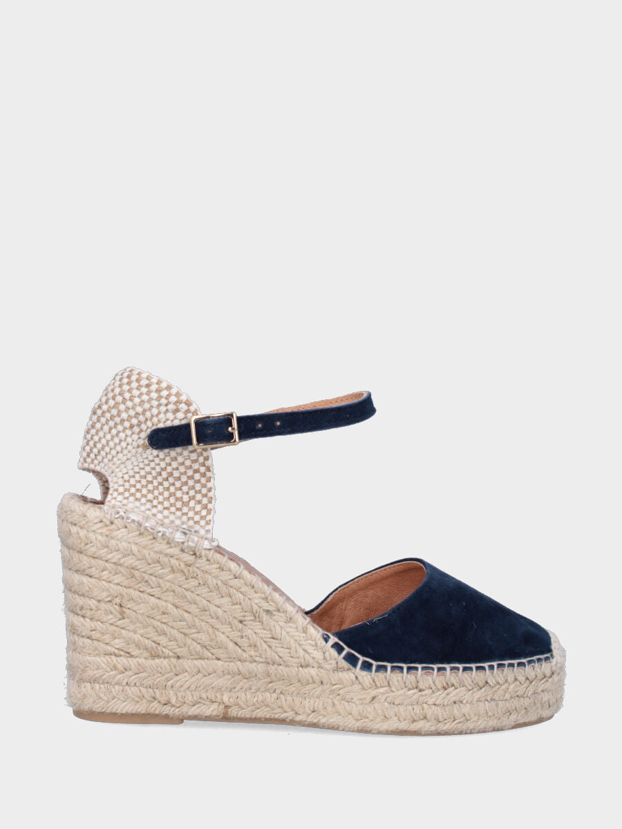Campesina in camoscio blu con zeppa e platform