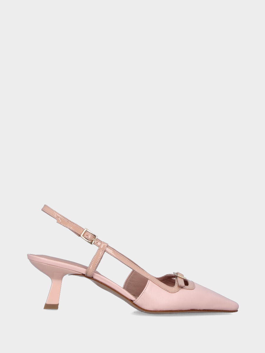Slingback in nappa beige con cinturino e tacco a calice