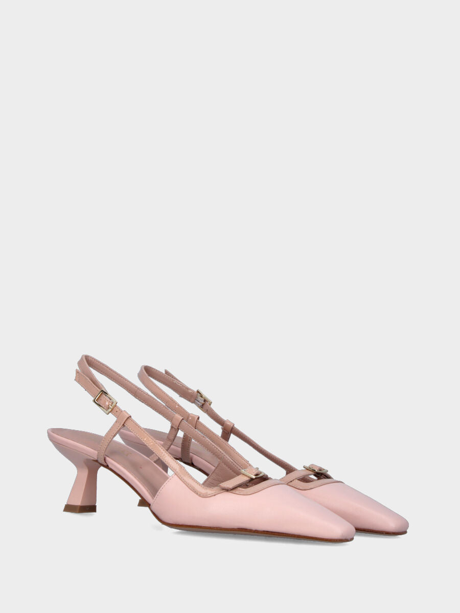 Slingback in nappa beige con cinturino e tacco a calice