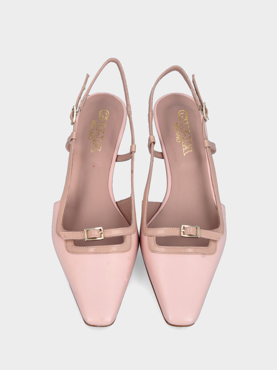 Slingback in nappa beige con cinturino e tacco a calice