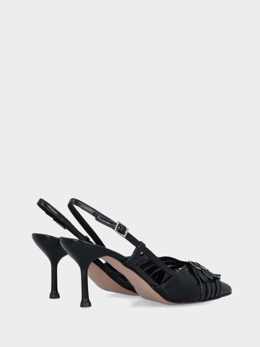 Slingback in vernice nera con cinturini sullo scollo