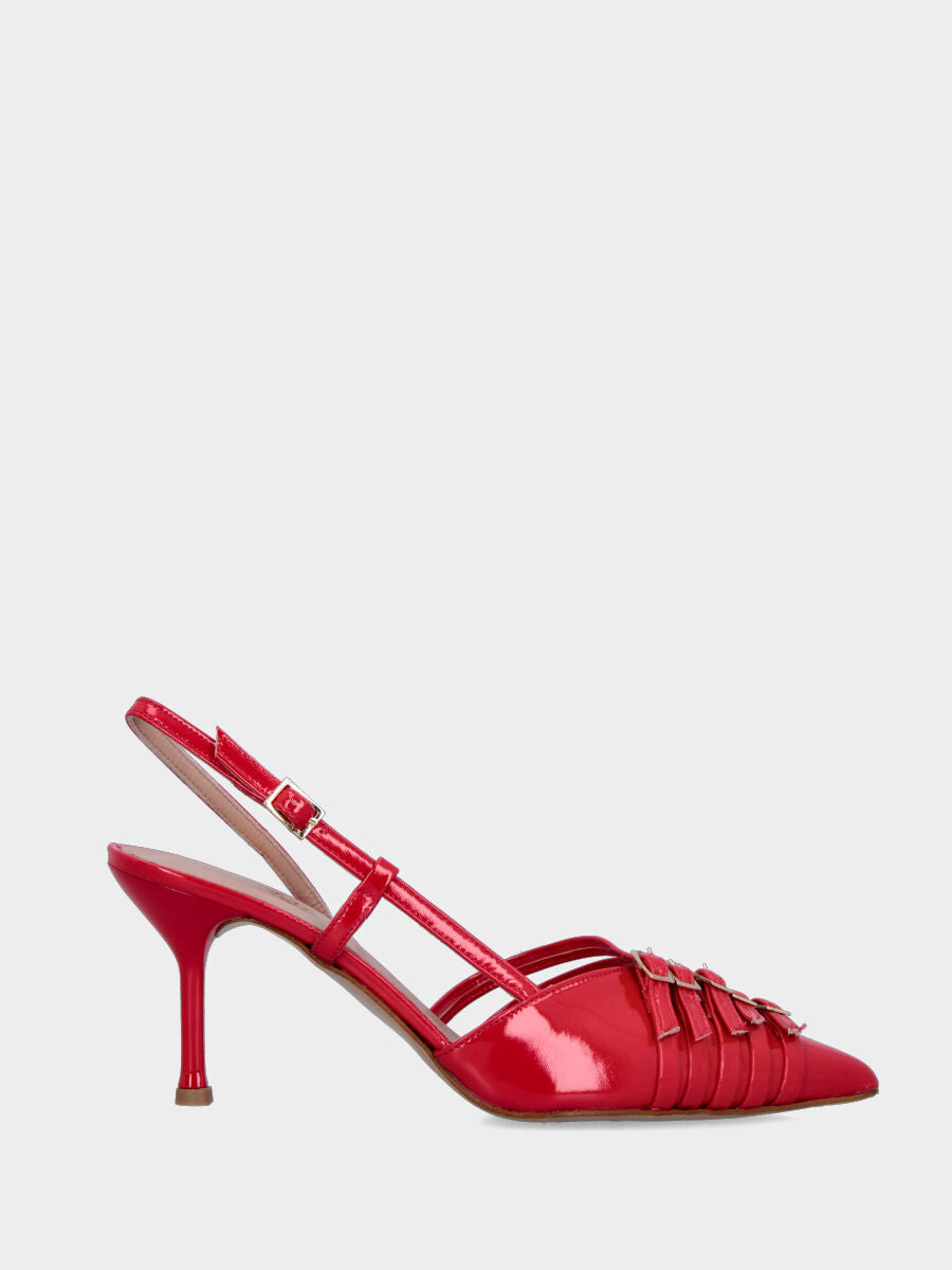 Slingback in vernice rossa con cinturini sullo scollo