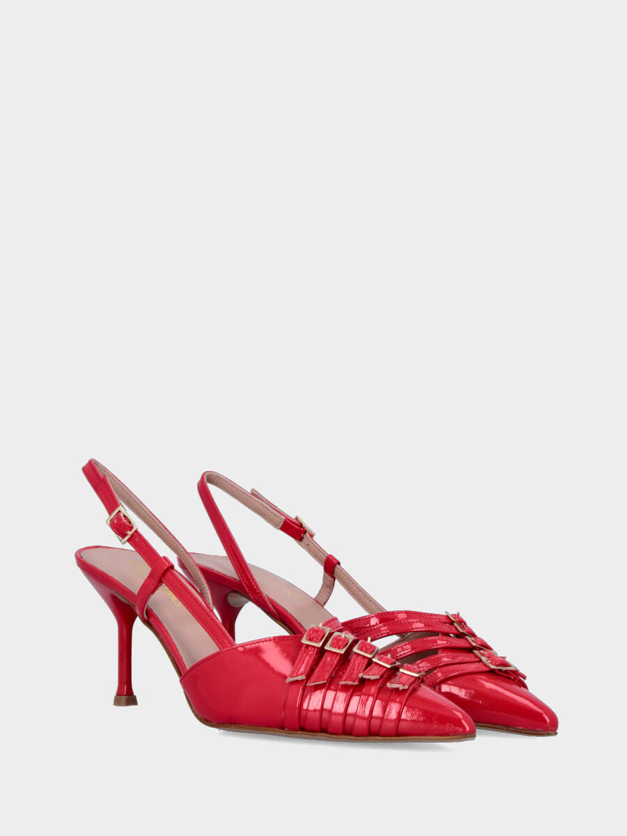 Slingback in vernice rossa con cinturini sullo scollo