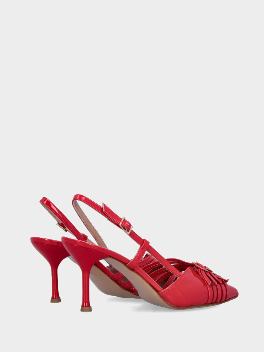 Slingback in vernice rossa con cinturini sullo scollo