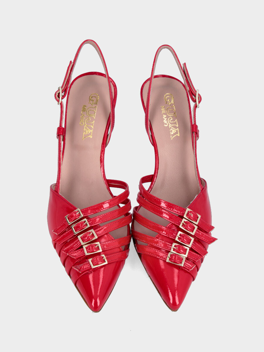 Slingback in vernice rossa con cinturini sullo scollo