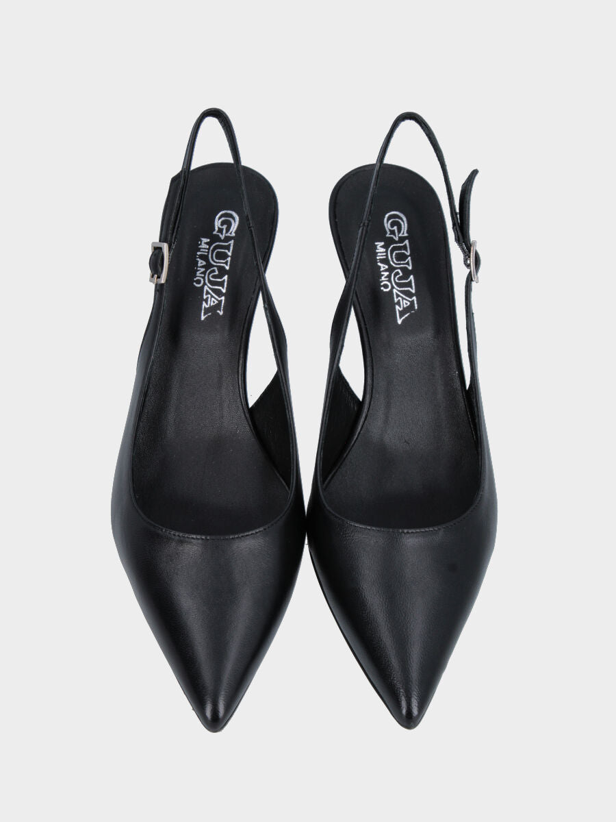Slingback in nappa nera con tacco a calice e punta sfilata