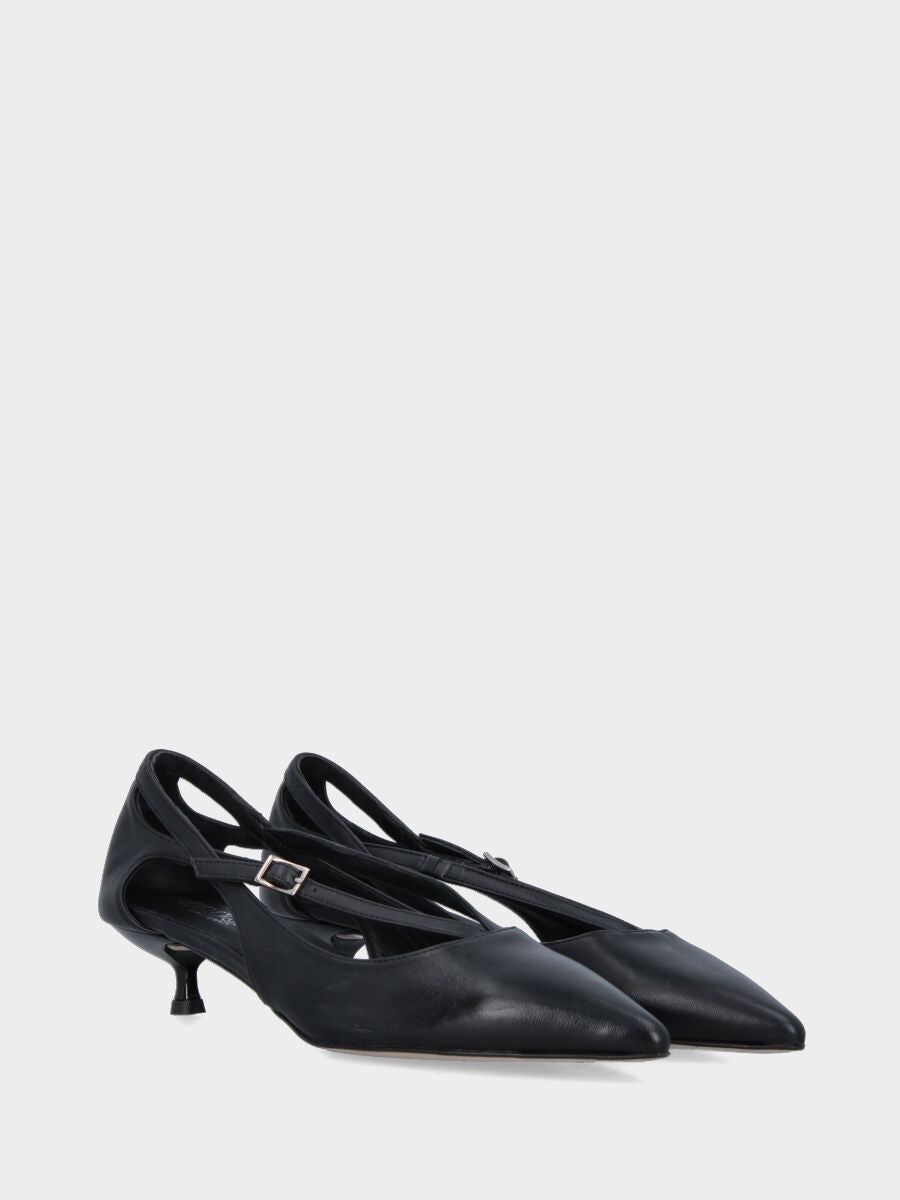 Décolleté in nappa nera con cinturini a V