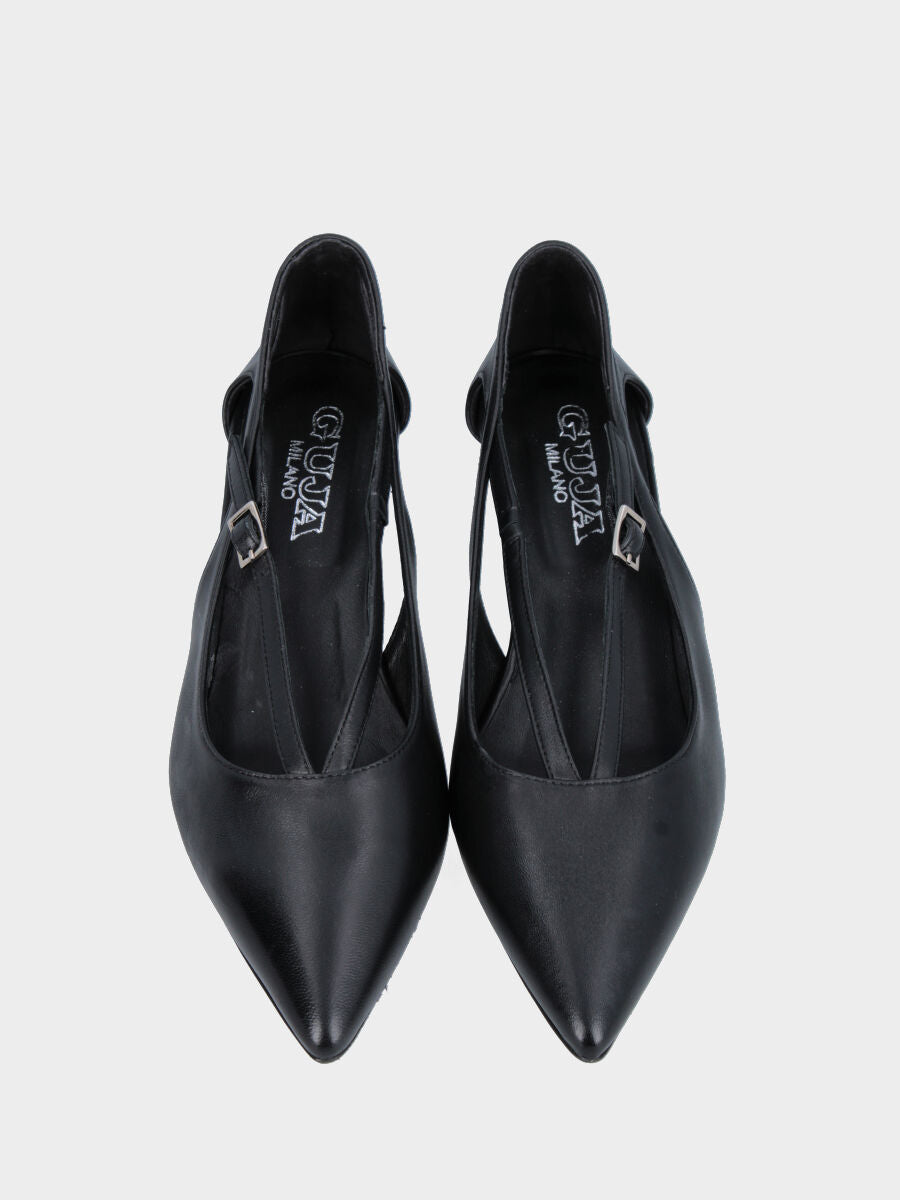 Décolleté in nappa nera con cinturini a V