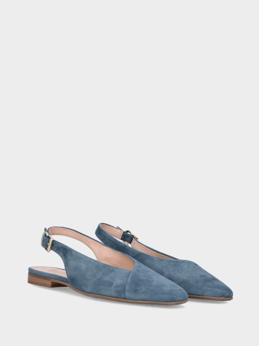 Slingback in camoscio color jeans con tomaia a ventaglio