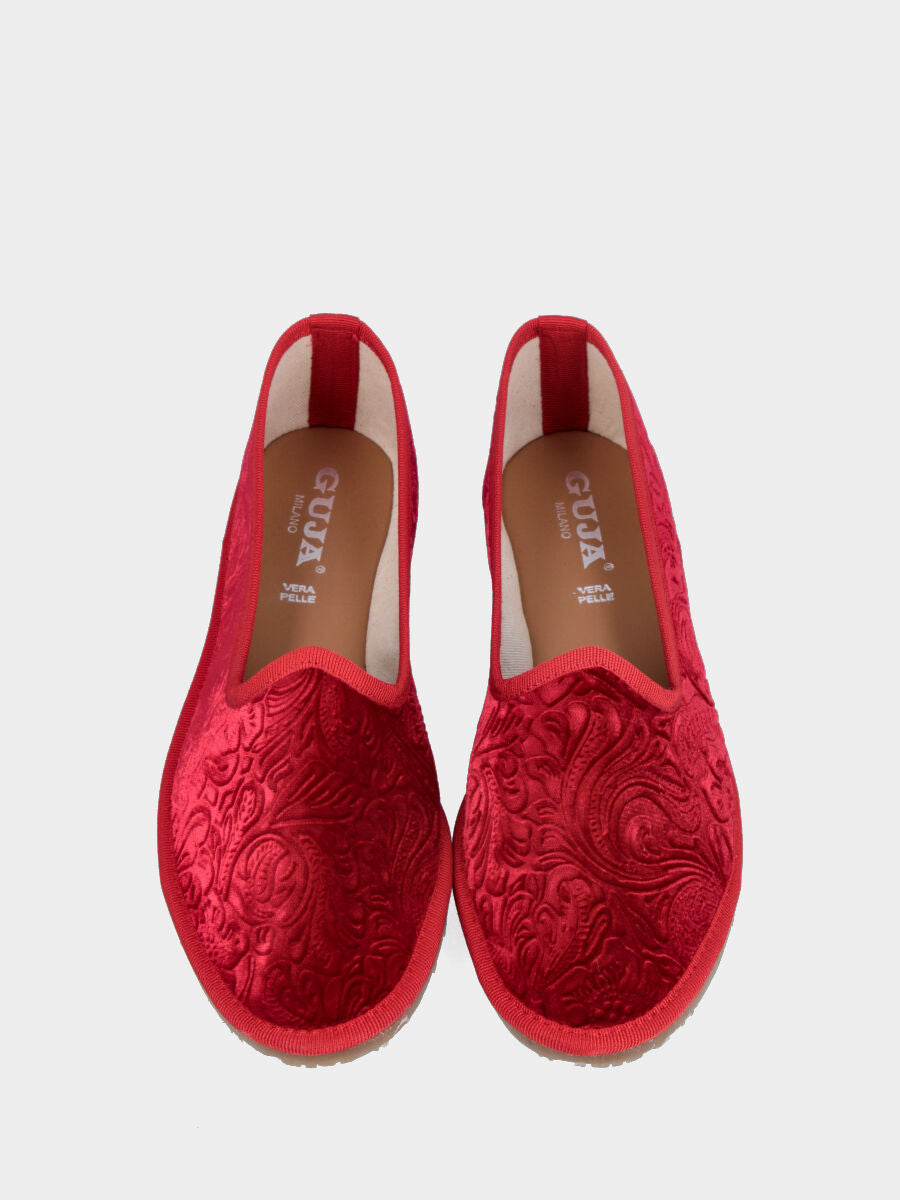 Friulana in velluto broccato rosso magenta con punta tonda