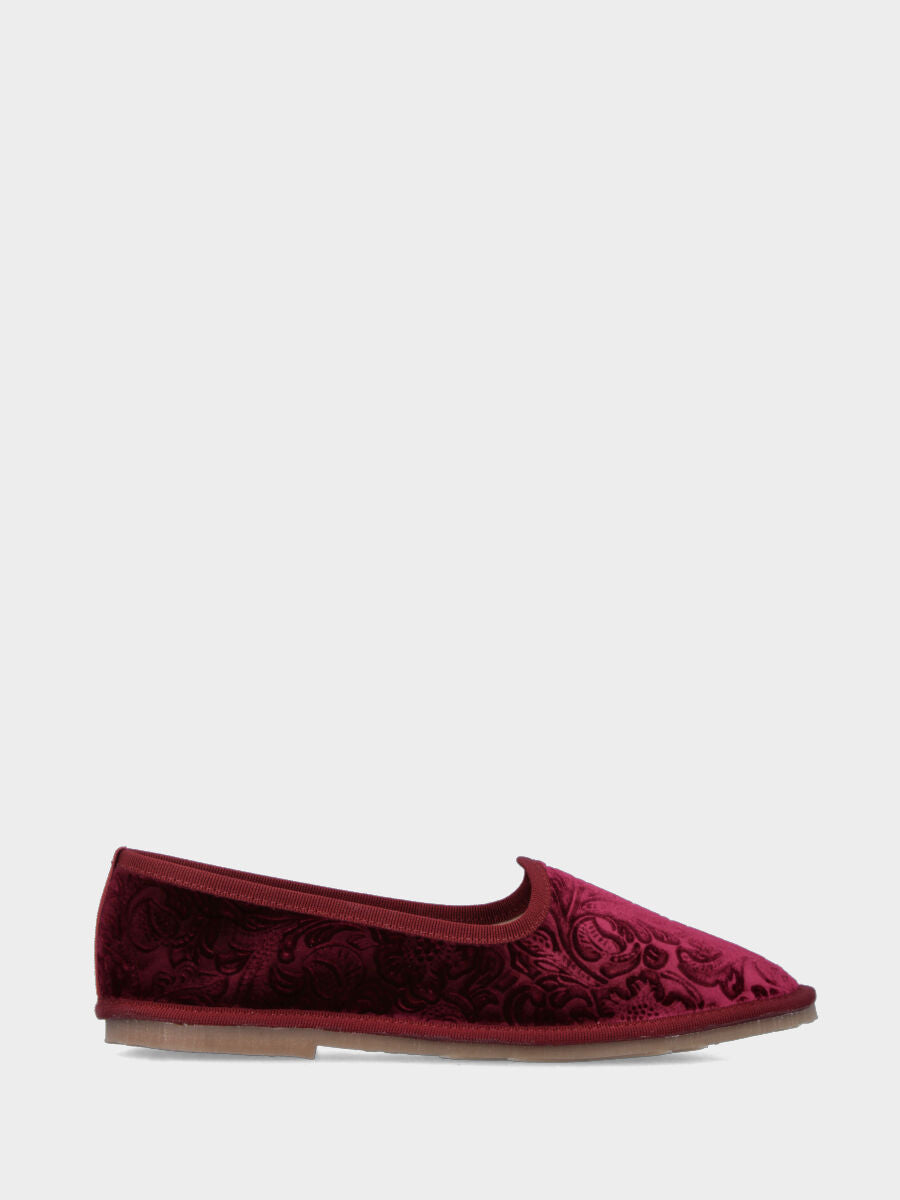 Friulana in velluto broccato bordeaux con punta tonda