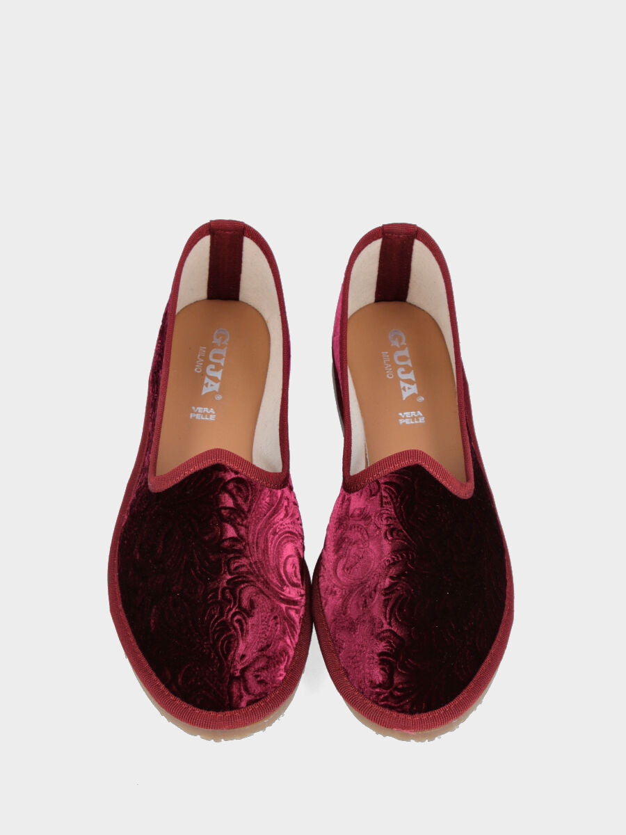 Friulana in velluto broccato bordeaux con punta tonda