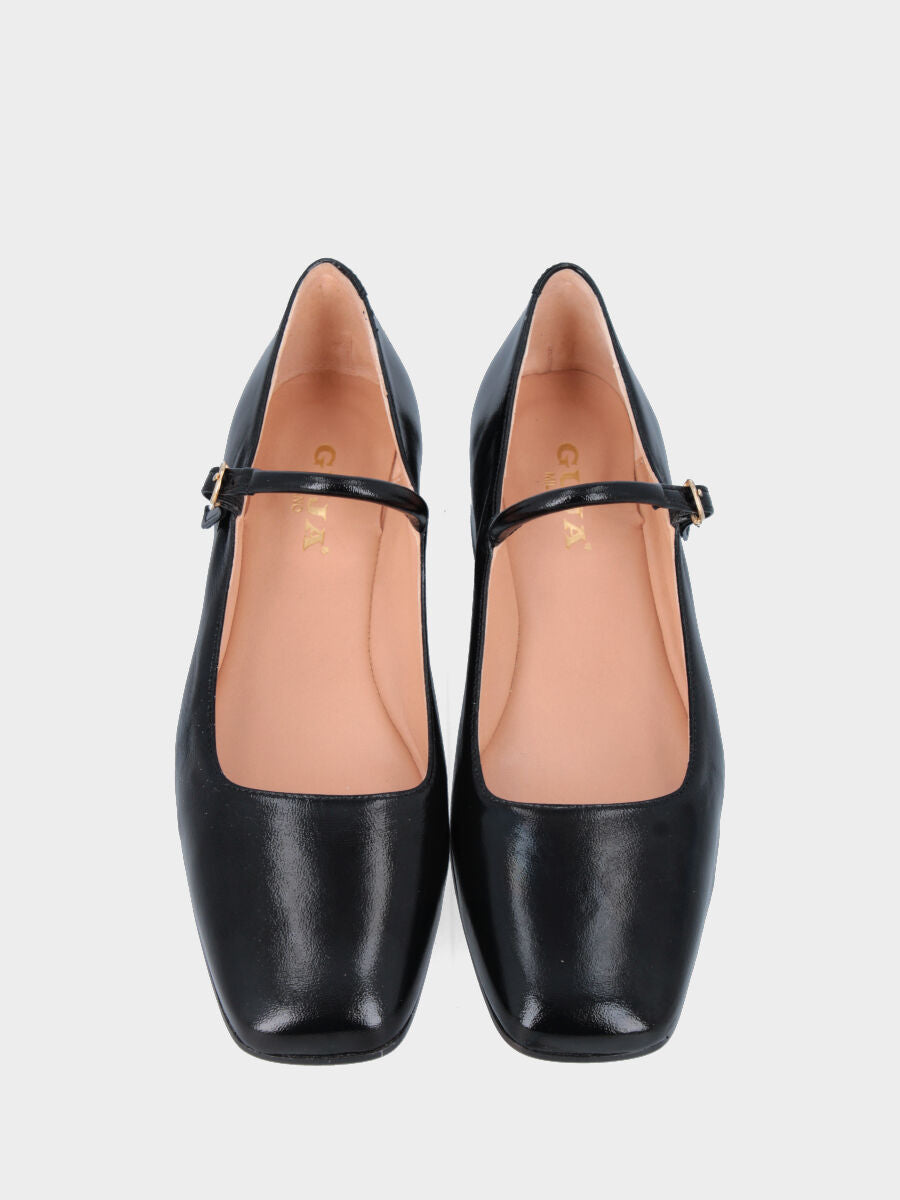 Mary Jane in verlux nero con cinturino e punta quadrata