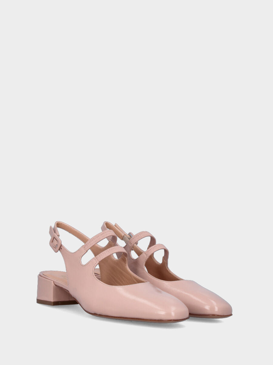 Slingback in verlux nude con cinturini doppi e tacco a blocco