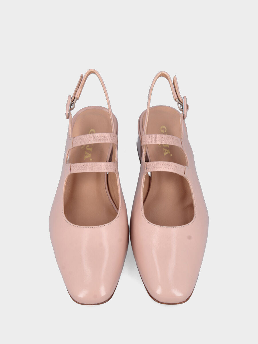 Slingback in verlux nude con cinturini doppi e tacco a blocco