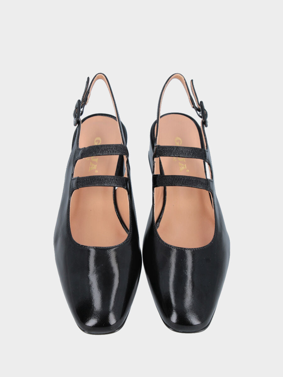 Slingback in verlux nero con cinturini doppi e tacco a blocco