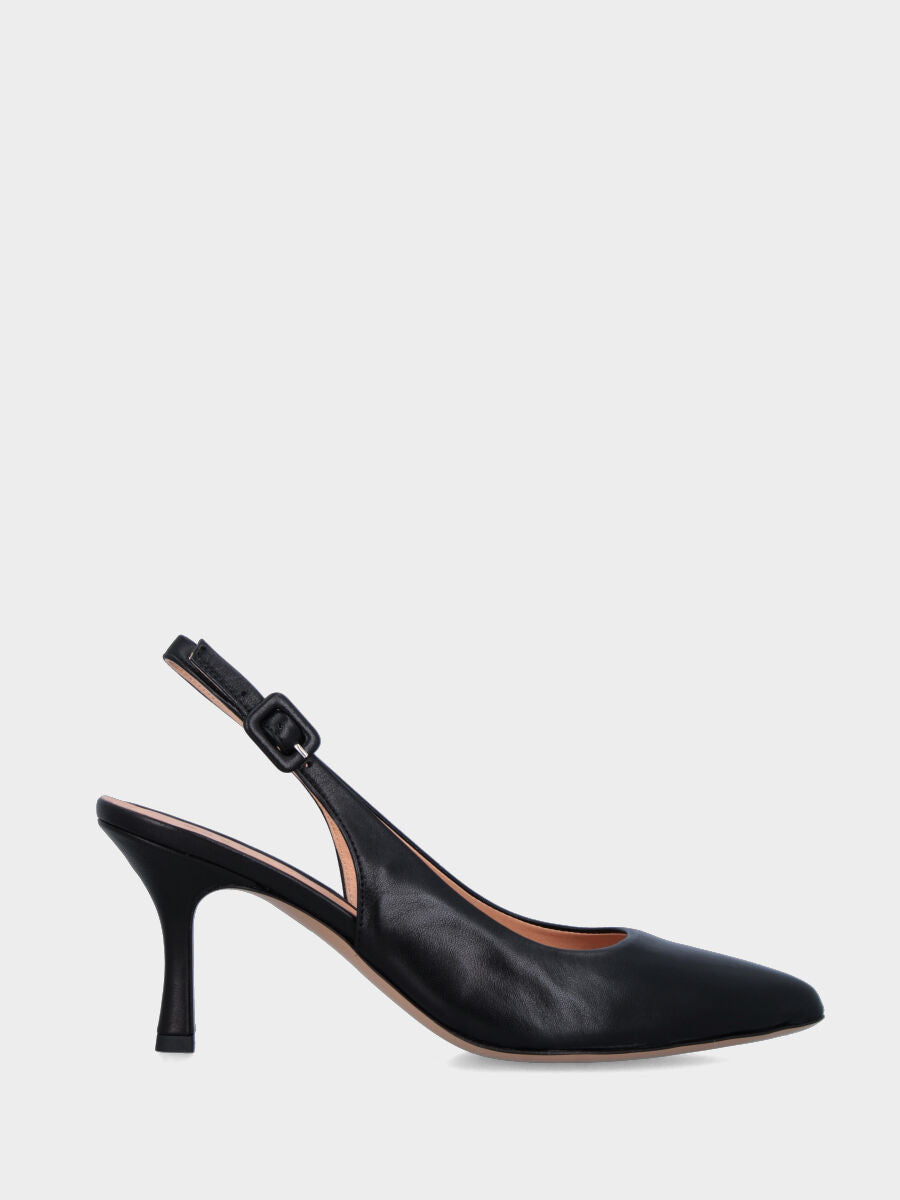 Slingback in nappa nera con tomaia cucita e rivoltata