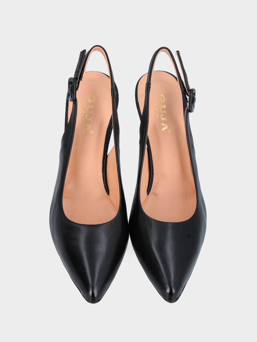 Slingback in nappa nera con tomaia cucita e rivoltata