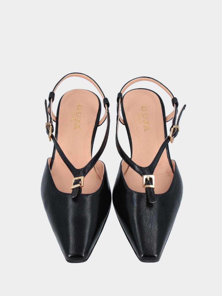 Slingback in naplak nero con cinturino ovale a doppia fibbia