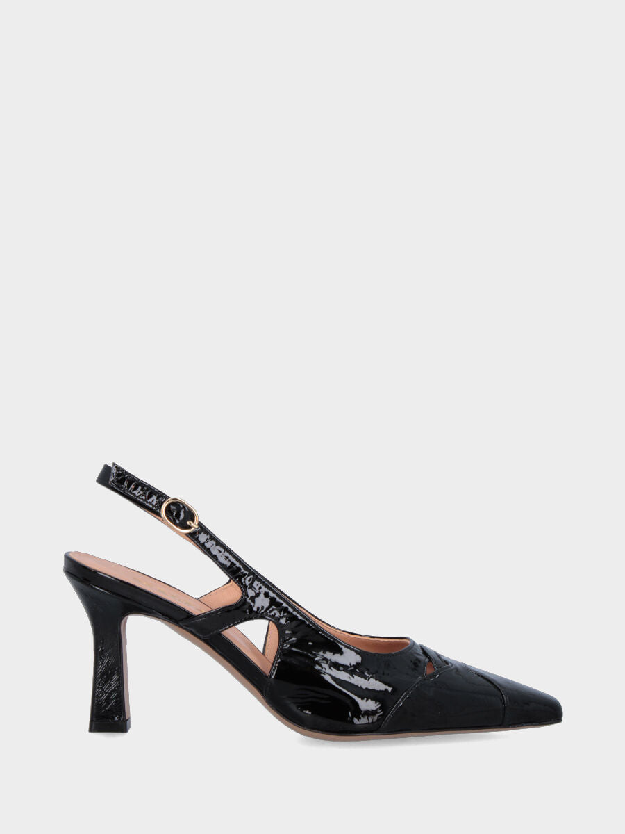 Slingback in verlux nero con tomaia sovrapposta