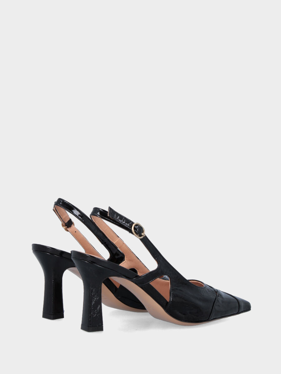 Slingback in verlux nero con tomaia sovrapposta