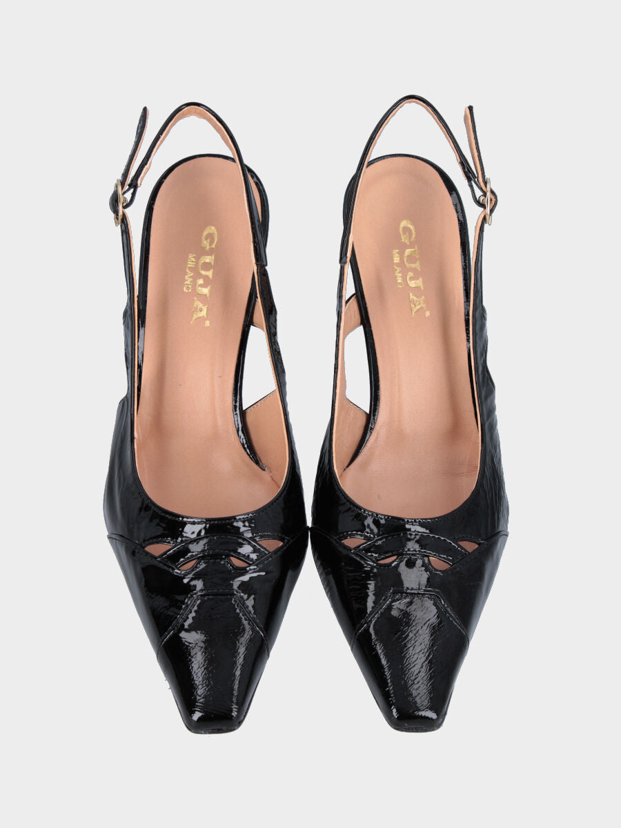 Slingback in verlux nero con tomaia sovrapposta