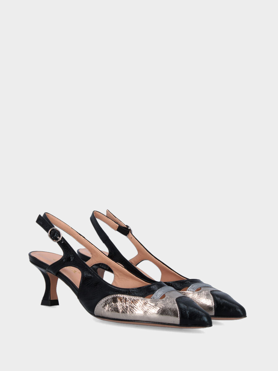 Slingback in laminato multicolor con tomaia sovrapposta e tacco a calice