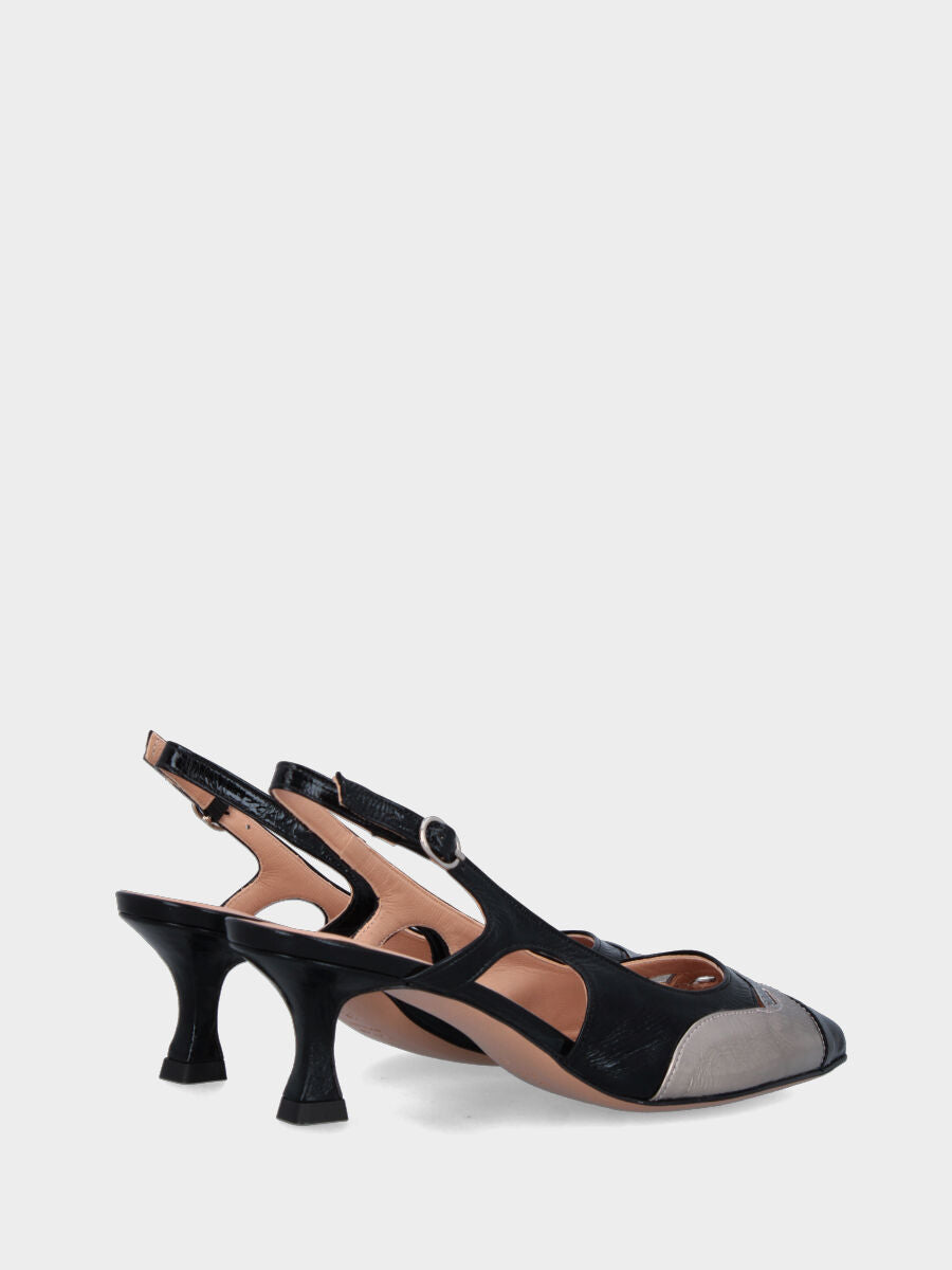 Slingback in laminato multicolor con tomaia sovrapposta e tacco a calice