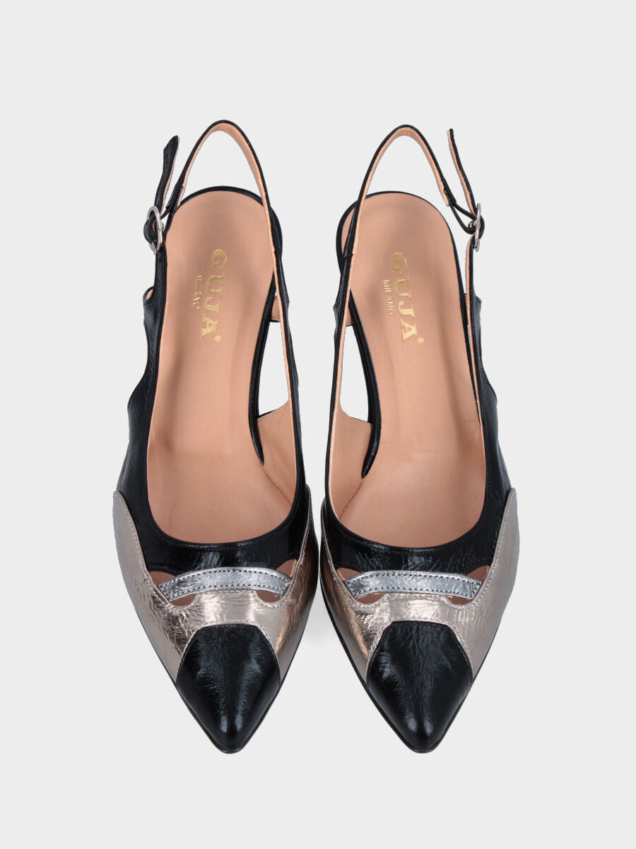 Slingback in laminato multicolor con tomaia sovrapposta e tacco a calice