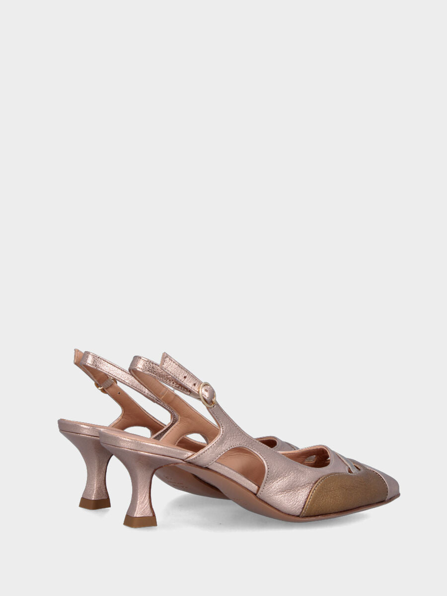 Slingback in laminato multicolor con tomaia sovrapposta e tacco a calice