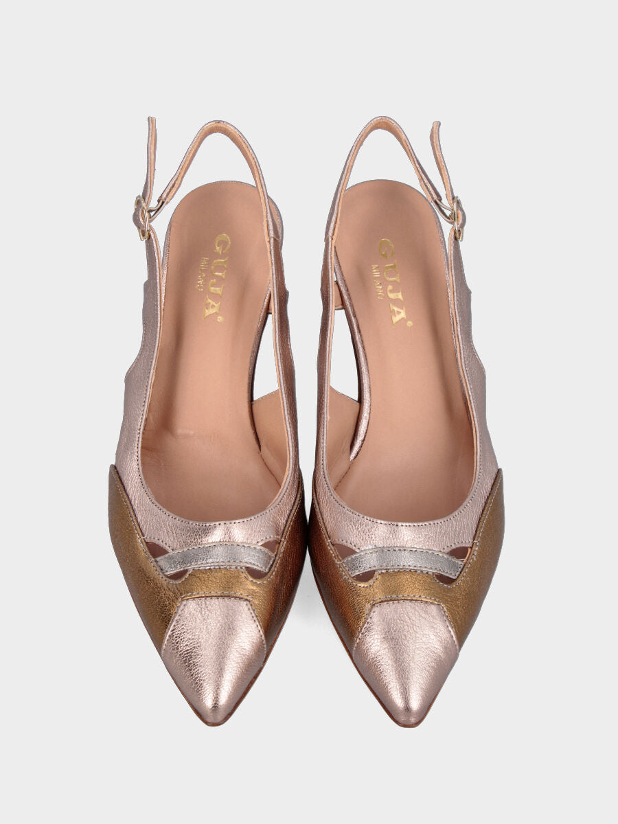 Slingback in laminato multicolor con tomaia sovrapposta e tacco a calice