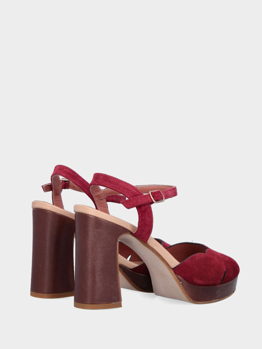 Sandalo in velour bordeaux con plateau e cinturino