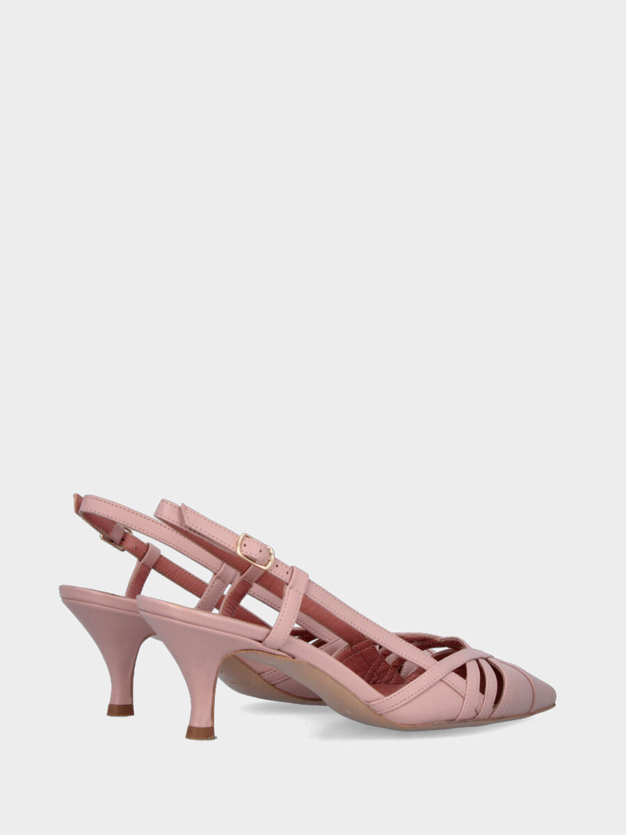 Slingback in nappa beige con listini incrociati e tacco a calice