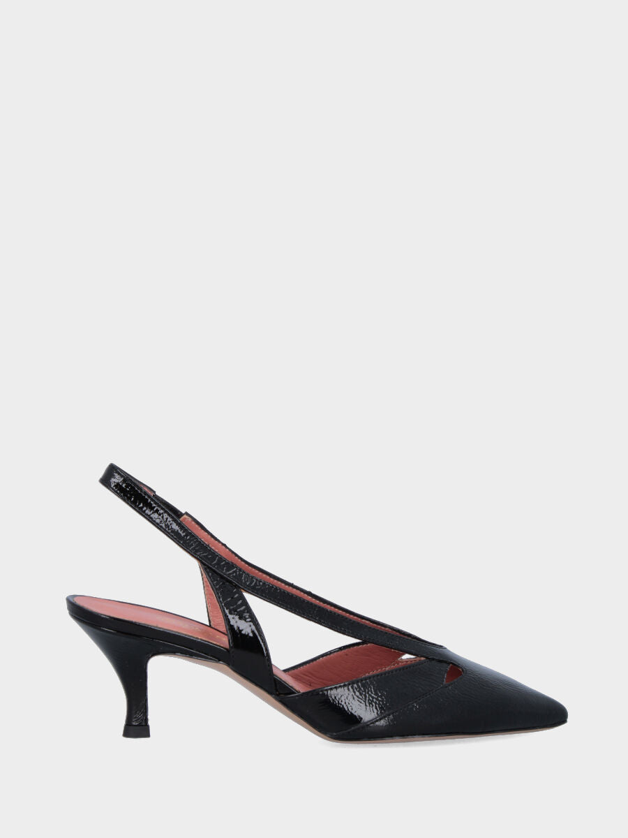 Slingback in naplak nero con buchi in pianta e tacco a calice