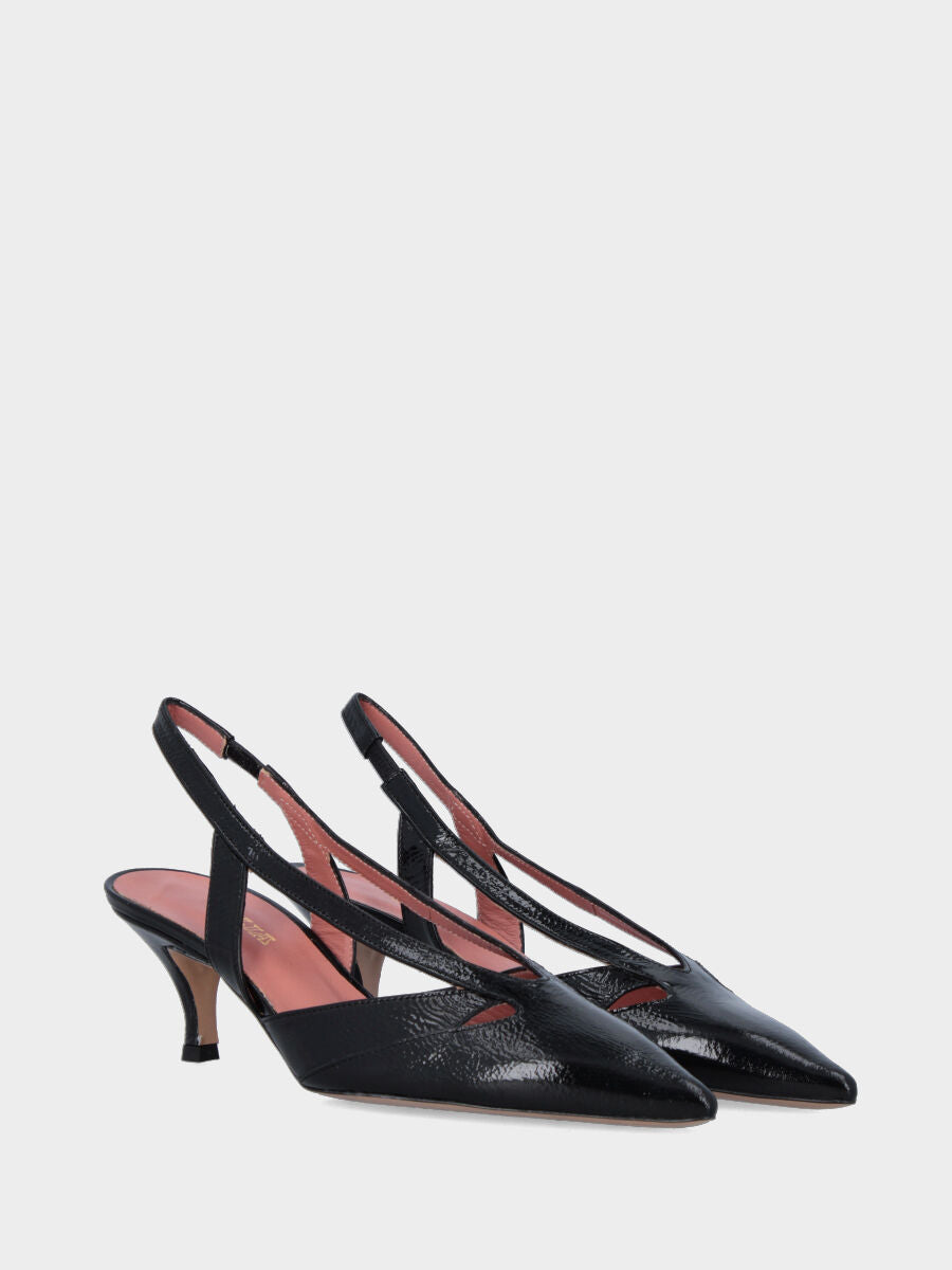 Slingback in naplak nero con buchi in pianta e tacco a calice