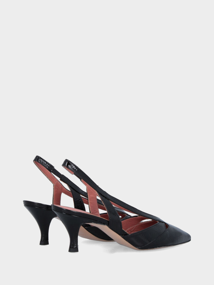 Slingback in naplak nero con buchi in pianta e tacco a calice
