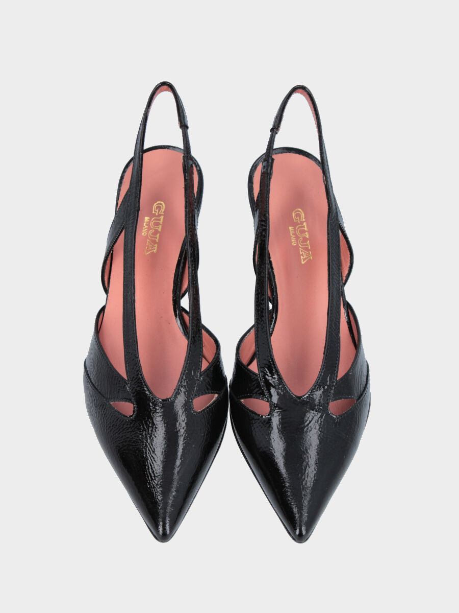 Slingback in naplak nero con buchi in pianta e tacco a calice