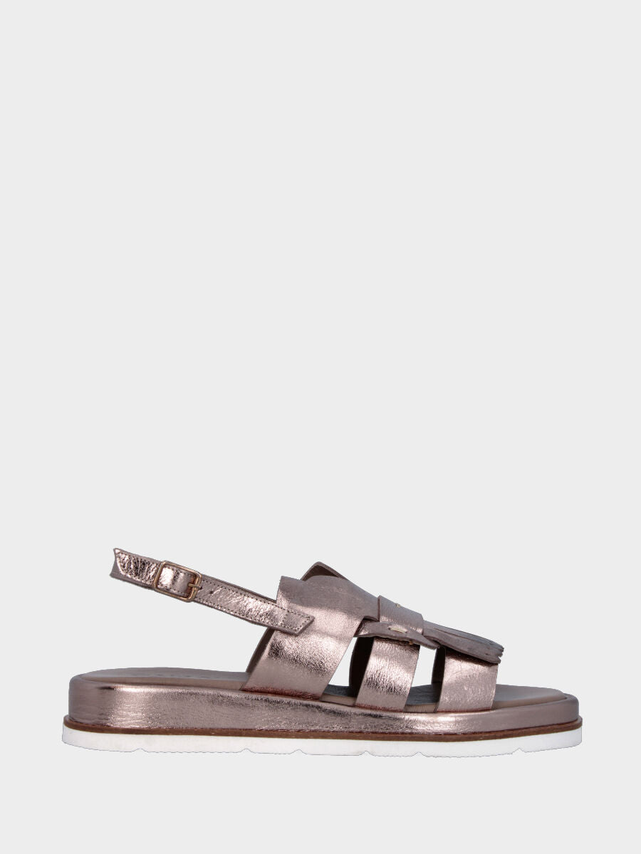 Sandalo in laminato bronzo con platform e frange