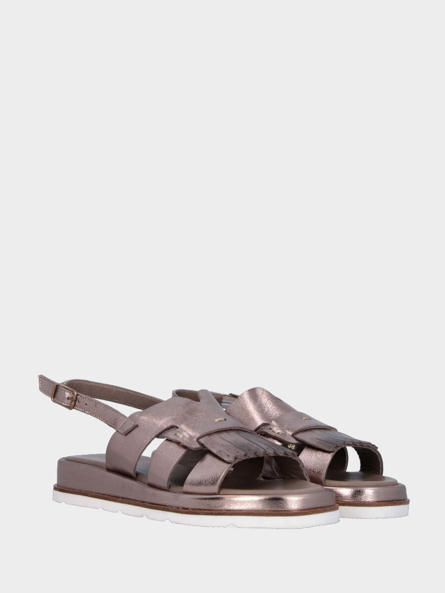 Sandalo in laminato bronzo con platform e frange