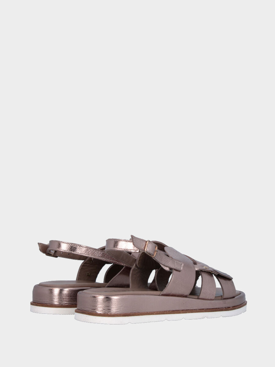 Sandalo in laminato bronzo con platform e frange